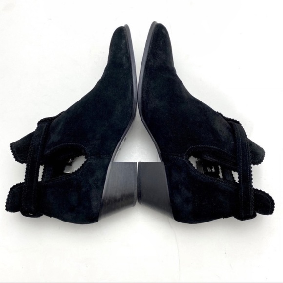 SANDRO Western Buckled Cutout Pointed Toe Suede Ankle Bootie Black Size 8 - Picture 7 of 9